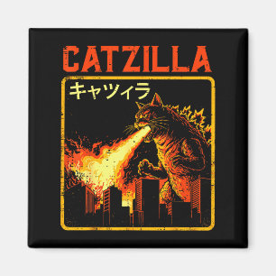 Catzilla Katzenmonster Lustige Japanische Parodie Magnet