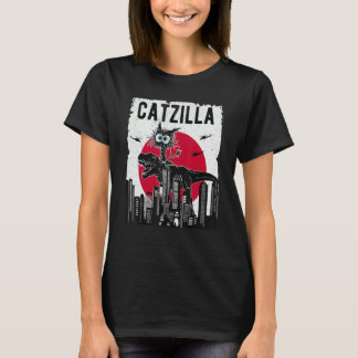 Catzilla Lustige Retro-Katze Kätzchen Reitet T.Rex T-Shirt