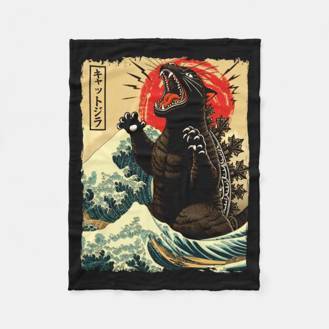 Catzilla lustiger japanischer Stil  Fleecedecke (Vorderseite)