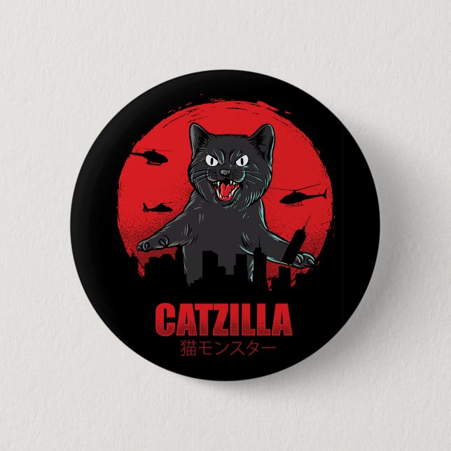 Catzilla Monster Cat Classic Round Button (Vorderseite)