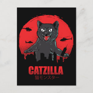 Catzilla Monster Cat Destroys Skycraper Gebäude Postkarte