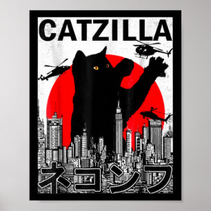 Catzilla Niedlich Art Japanisches Katzen für Katze Poster