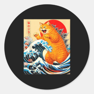 Catzilla orange Katze japanische Kunst für Männer Runder Aufkleber