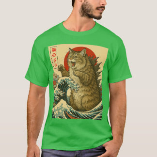 Catzilla Sibirische Katze Japanische Kunst Lustige T-Shirt