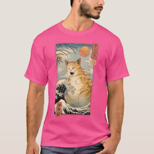 Catzilla Ukiyo-E Kaiju Cat Monster Great Wave Japa T-Shirt