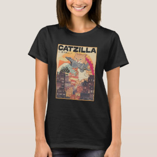 Catzilla Vintag Funny Niedlich Cat Art Japanisch S T-Shirt
