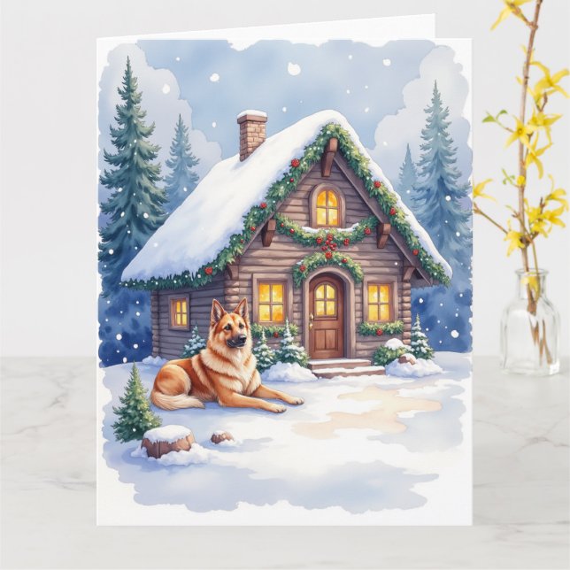 Caucasian Shepherd Dog Mountain Cabin Christmas Karte (Gelbe Blume)