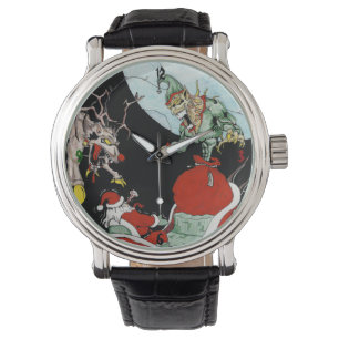 cauchemar de Noël Montre en cuir noir homme