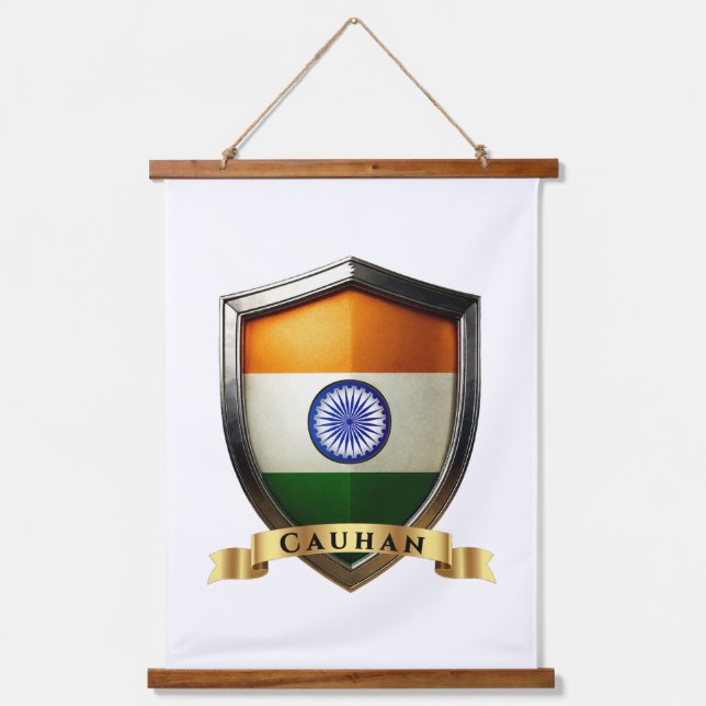 Cauhan India Heritage Shield Wandteppich Mit Holzrahmen (Vorderseite)