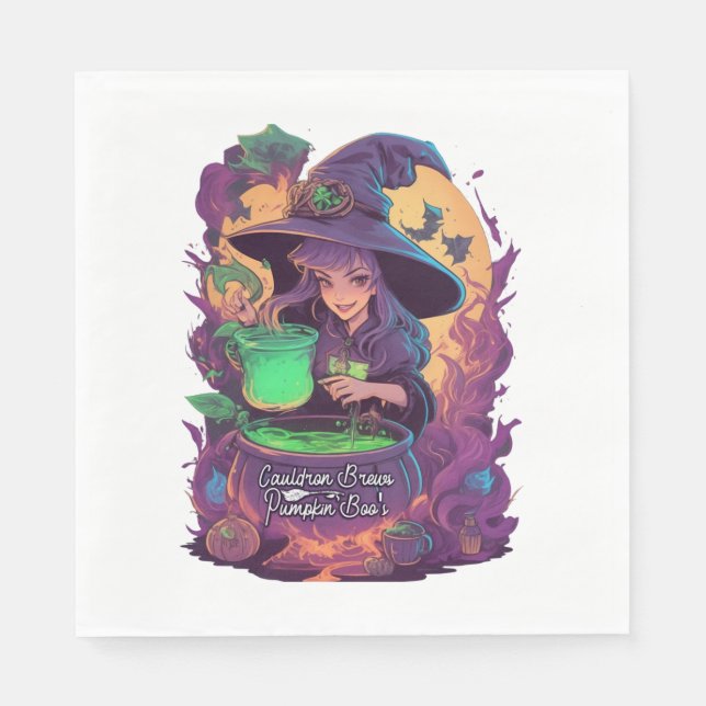 Cauldron Brews Pumpkin Boo's Sticker Serviette (Vorderseite)
