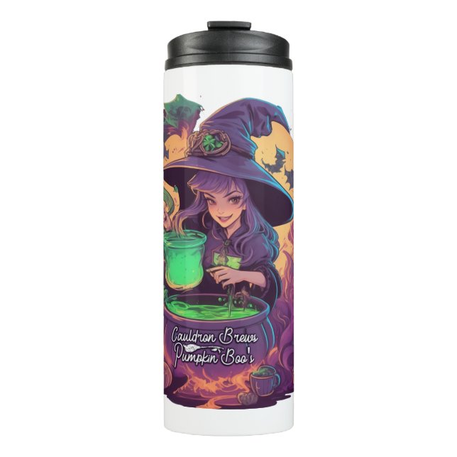 Cauldron Brews Pumpkin Boo's Sticker Thermosbecher (Vorderseite)