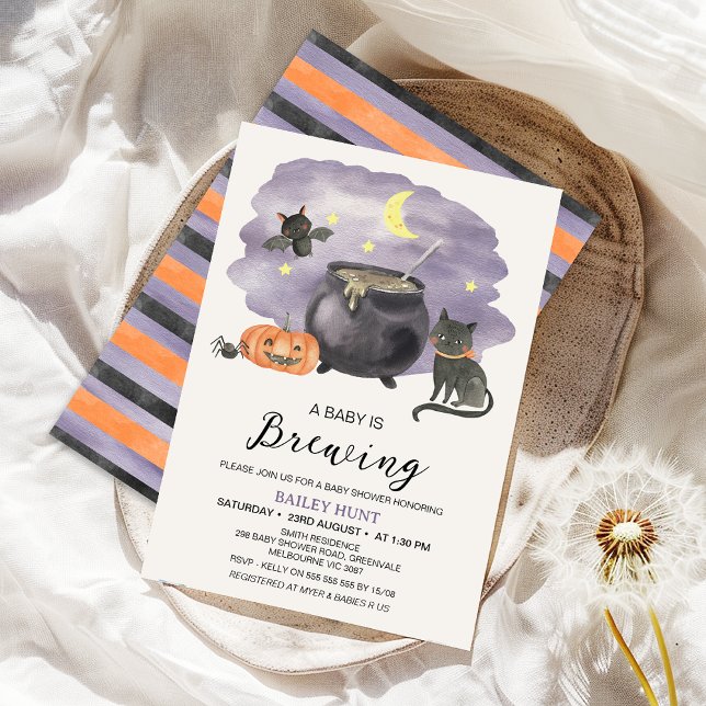 Cauldron Halloween Baby Braut Babydusche Einladung (Halloween Baby Is Brewing Baby Shower Invitation, Halloween Themed Gender Neutral Baby Shower Invite)