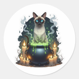 Cauldron Siamese - Magische siamesische Katze Runder Aufkleber