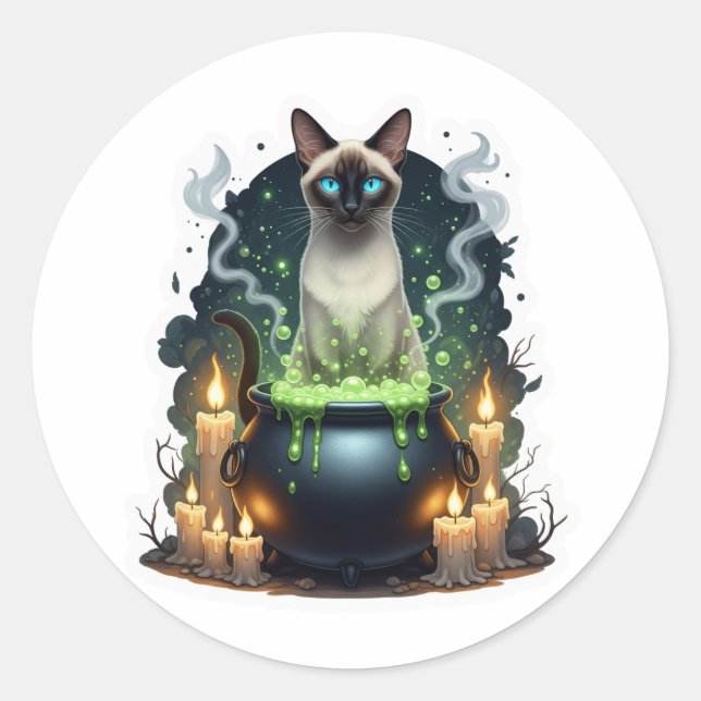 Cauldron Siamese - Magische siamesische Katze Runder Aufkleber (Vorderseite)