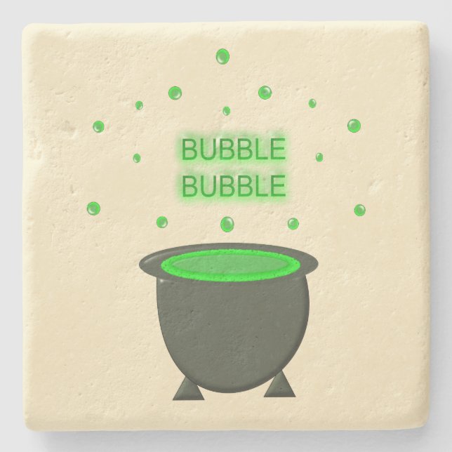 Cauldron und Bubbling Green Brew Halloween Steinuntersetzer (Vorderseite)