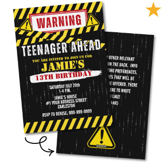 Caution Warning Sign Teenager 13th Birthday  Einladung