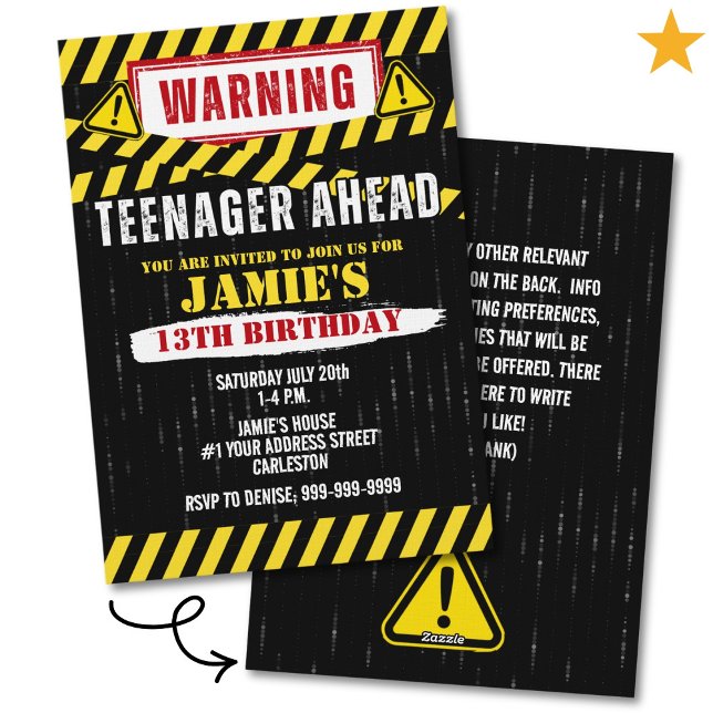 Caution Warning Sign Teenager 13th Birthday  Einladung (Von Creator hochgeladen)