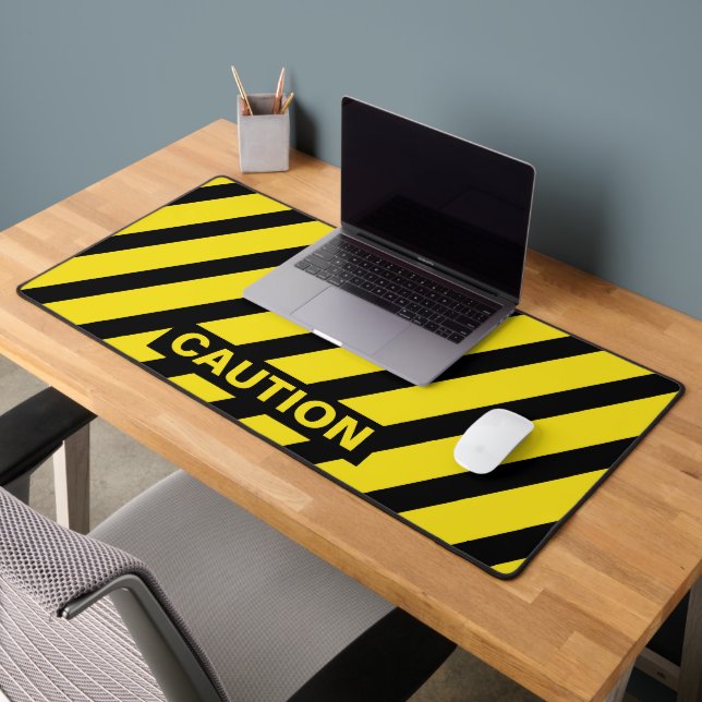 CAUTION Yellow and Black Striped Schreibtischunterlage (Büro 2)
