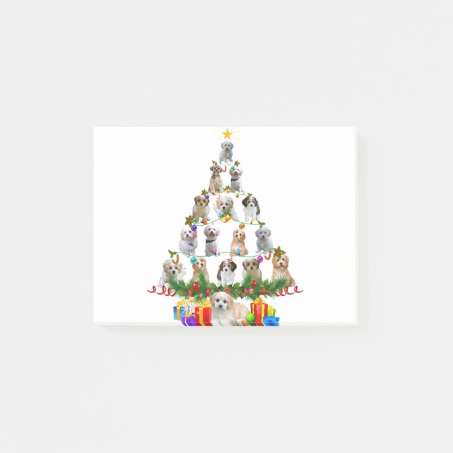 Cavachon Christmas Tree Lights Funny Lover Dog Post-it Klebezettel (Vorderseite)