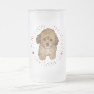 Cavachon Welpe erstes Weihnachten Mattglas Bierglas