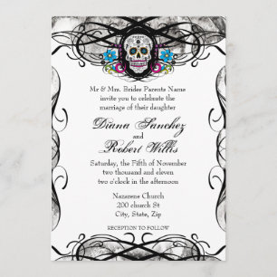 Cavaleras Muerte Crâne et fleuris Invitation