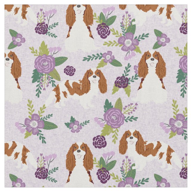 cavalier kc spaniel dog lavender florale stoff (Nahaufnahme)
