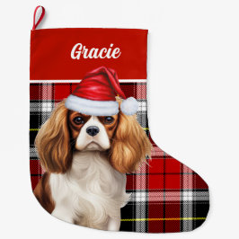 Cavalier Kind Charles Holiday Kariert Personalisie Großer Weihnachtsstrumpf