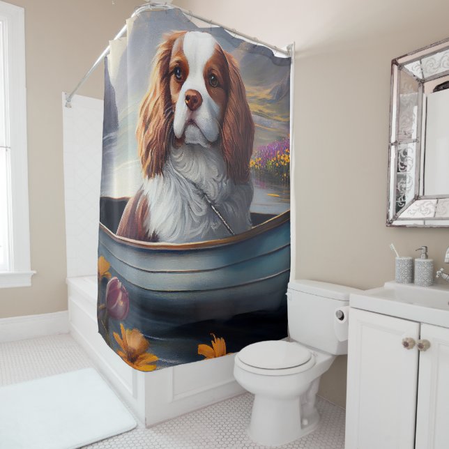 Cavalier King auf einem Paddel: Ein Landschaftlich Duschvorhang (Beispiel)