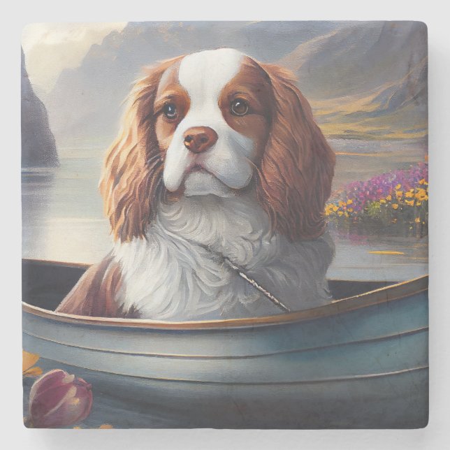 Cavalier King auf einem Paddel: Ein Landschaftlich Steinuntersetzer (Vorderseite)