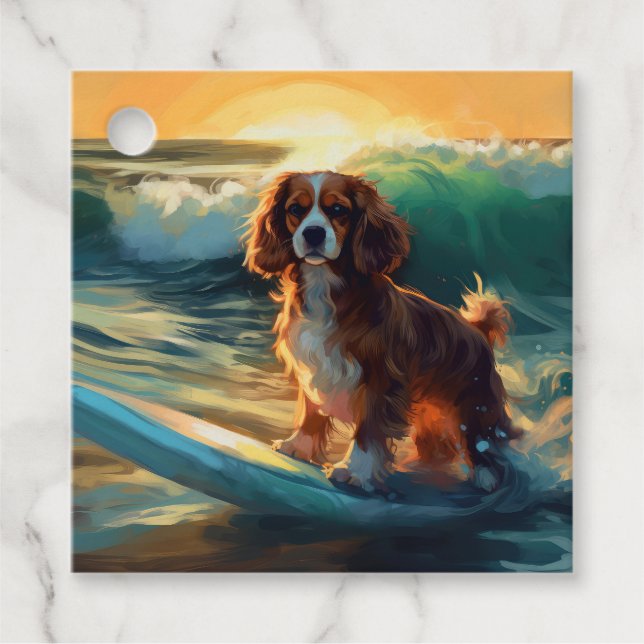 Cavalier King Beach Surfmalerei Geschenkanhänger (Vorderseite)