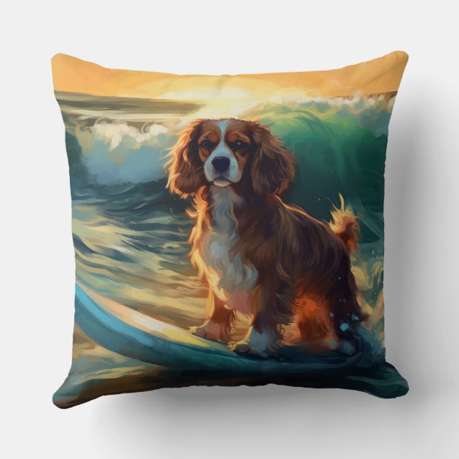 Cavalier King Beach Surfmalerei Kissen (Rückseite)