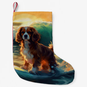 Cavalier King Beach Surfmalerei Kleiner Weihnachtsstrumpf