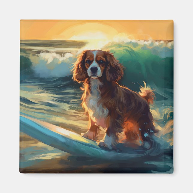 Cavalier King Beach Surfmalerei Magnet (Vorne)