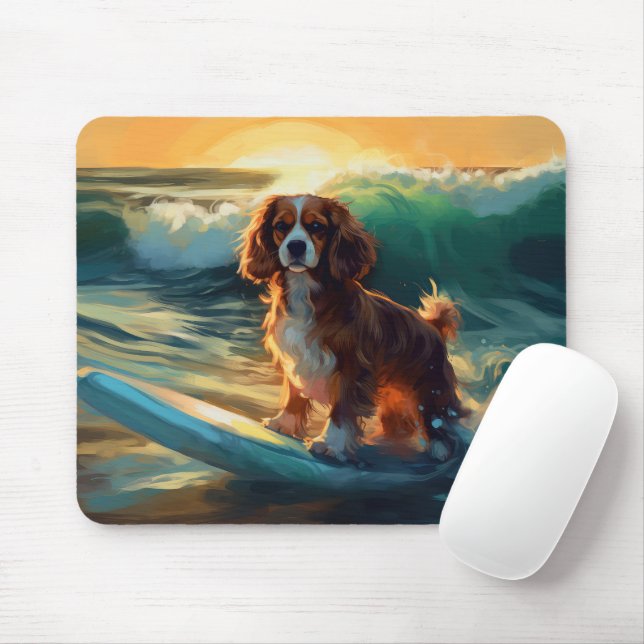 Cavalier King Beach Surfmalerei Mousepad (Mit Mouse)