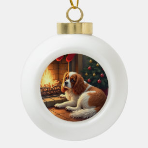 Cavalier King Charles am Kamin Weihnachten Keramik Kugel-Ornament