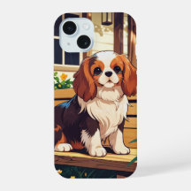 Cavalier King Charles auf einer Bank
