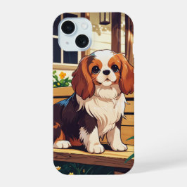 Cavalier King Charles auf einer Bank iPhone 15 Hülle