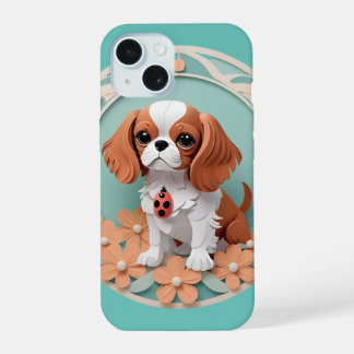 Cavalier King Charles Blume Papier schneiden Kunst iPhone 15 Hülle