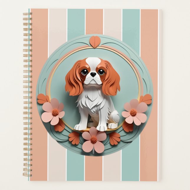 Cavalier King Charles Blume Papier schneiden Kunst Planer (Vorderseite)