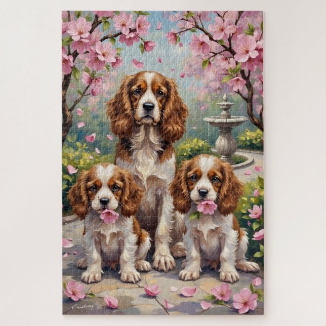Cavalier King Charles Blütengarten Kunst (Vertikal)