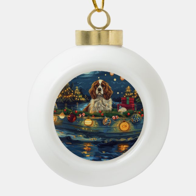 Cavalier King Charles Christmas Festive Voyage Keramik Kugel-Ornament (Vorderseite)