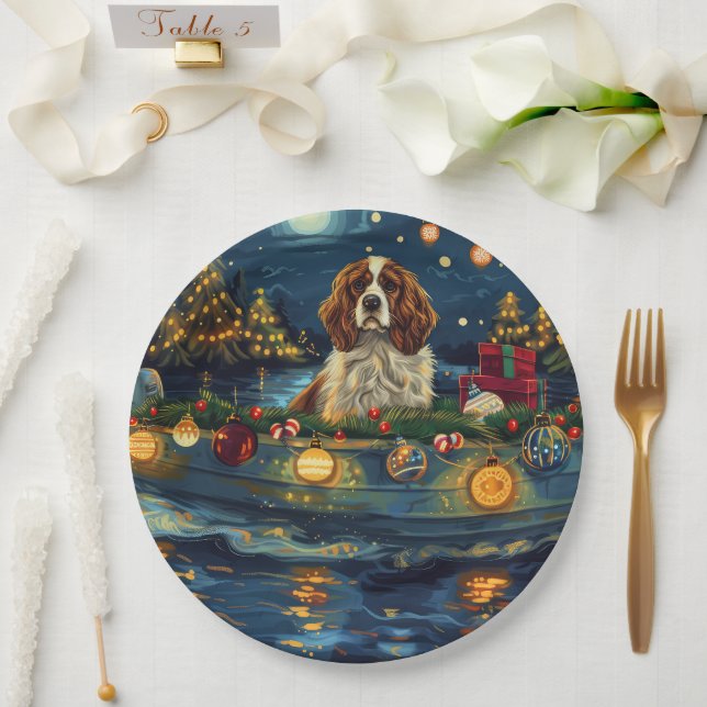 Cavalier King Charles Christmas Festive Voyage Pappteller (Hochzeit)