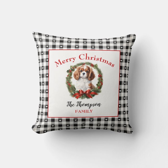 Cavalier King Charles Dog Christmas Gingham Name Kissen (Vorderseite)