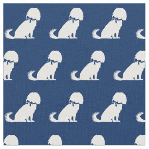 Cavalier King Charles Dog Silhouette Pet Navy Blue Stoff