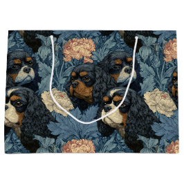 Cavalier King Charles Floral Blue Design Große Geschenktüte