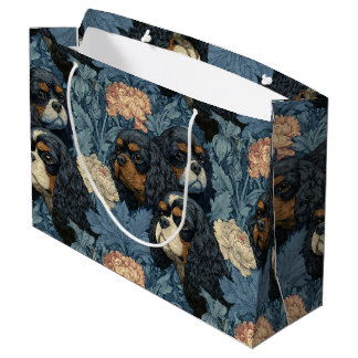 Cavalier King Charles Floral Blue Design Große Geschenktüte