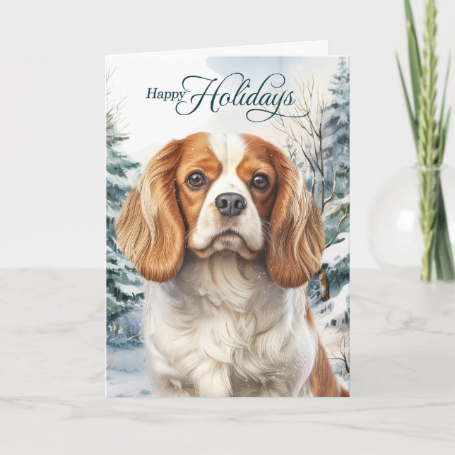 Cavalier King Charles Hund Winterwald Weihnachten (Vorderseite)