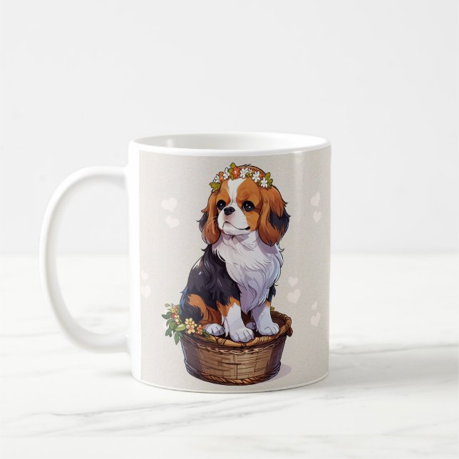 Cavalier King Charles Korb mit Blume Kronen Kaffeetasse (Links)