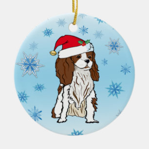 Cavalier King Charles mit Weihnachtsmannmütze Keramik Ornament