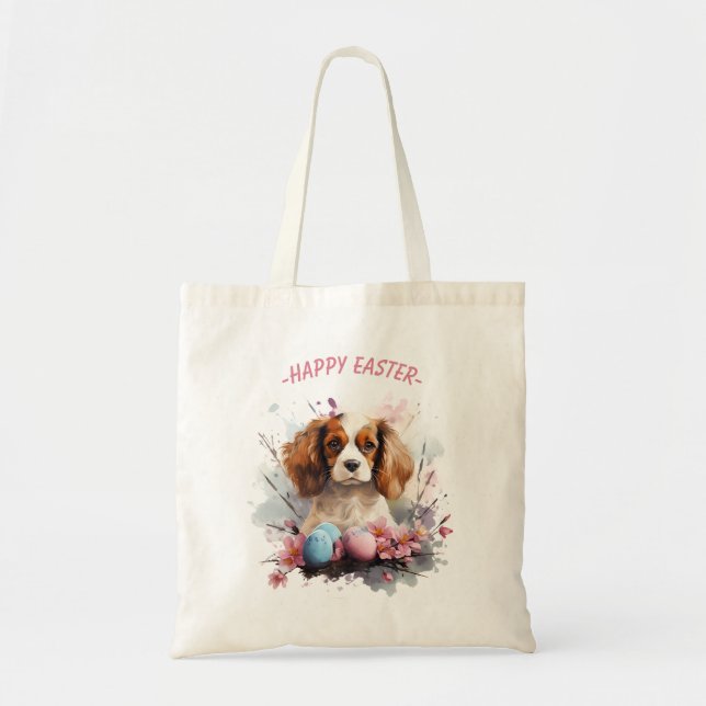 Cavalier King Charles Ostereier und Blume - Tragetasche (Vorne)